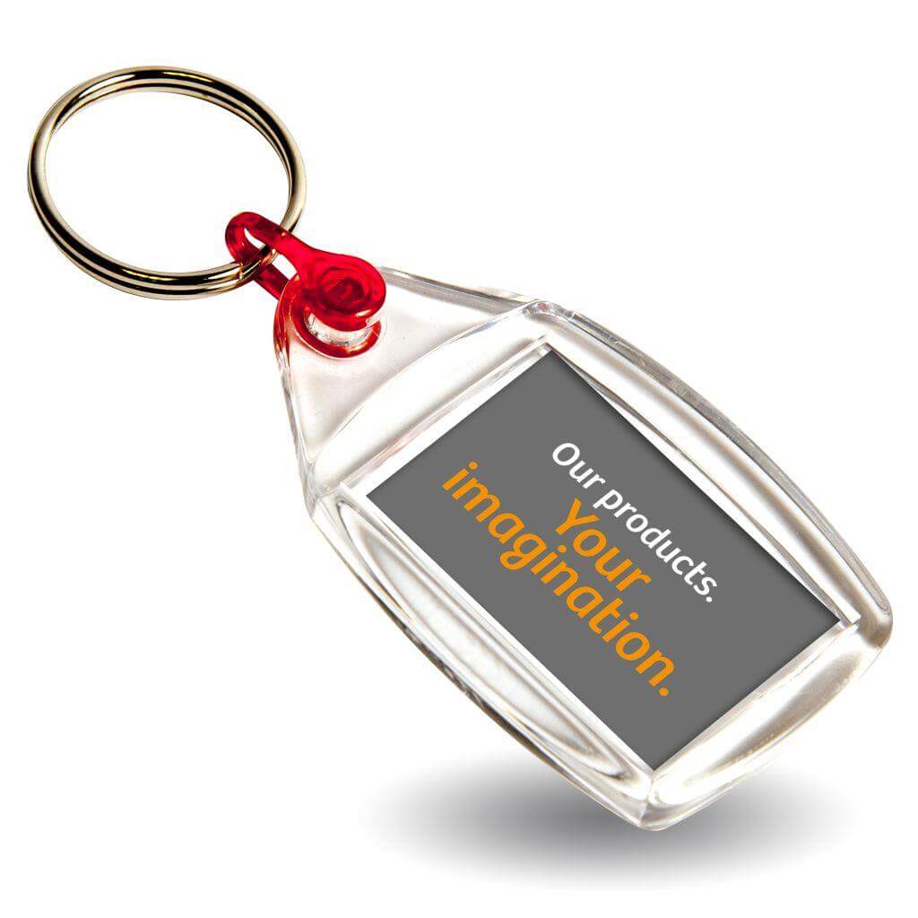 Buy P502 Rectangular Blank Plastic Photo Insert Keyring with Coloured Connector - 35 x 24mm - Pack of 50 from £12.25 Online