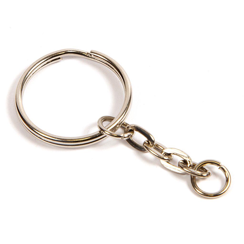 Buy 25mm Nickel Plated Split Ring Keychain with Short Chain - Pack of 50 from £6.75 Online
